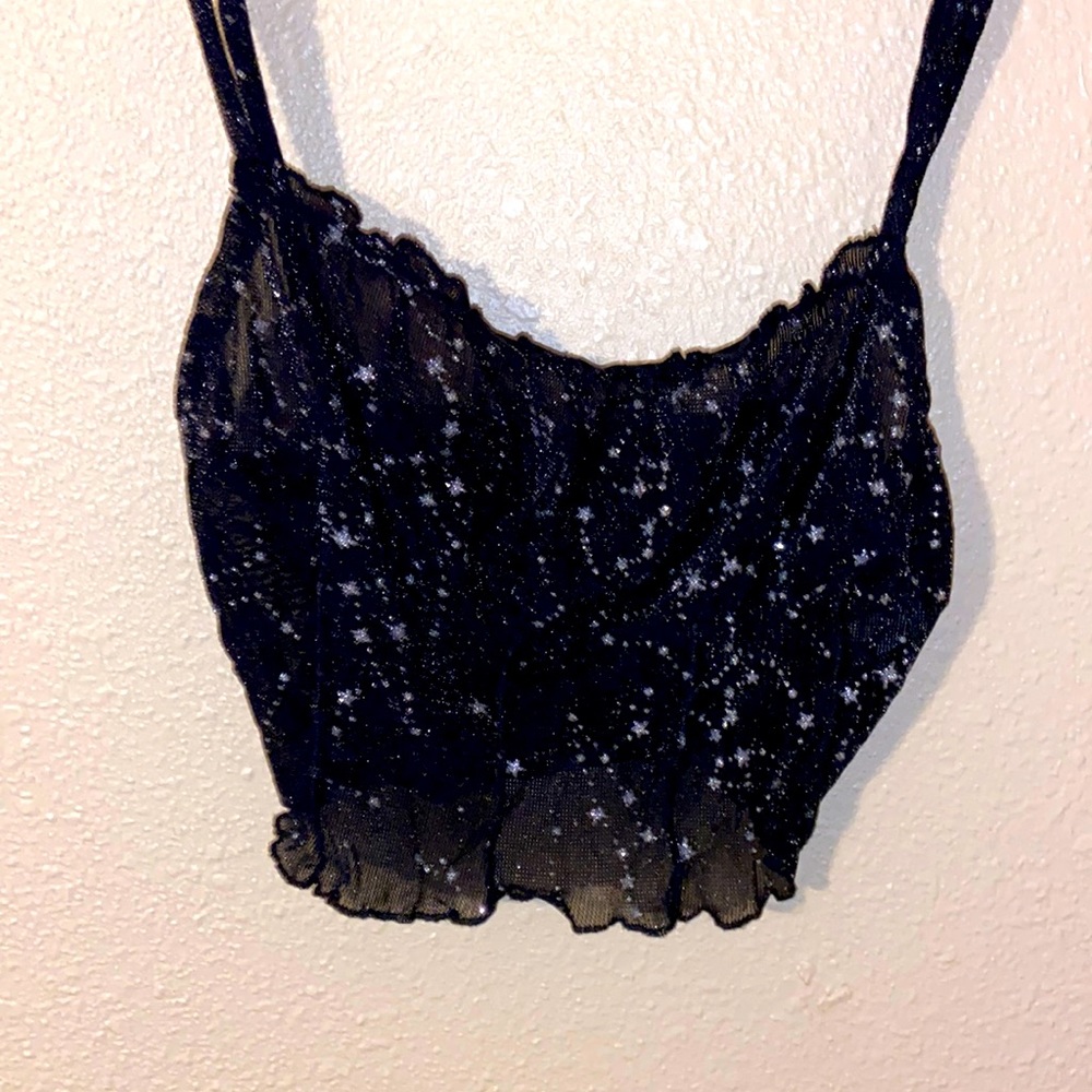 Black lacy crop tank with silver stars